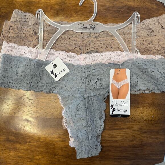 NWT Rene Rofe Lingerie 4 Lace Thongs Set Gray Pink Tan Taupe Size XL - Picture 1 of 4